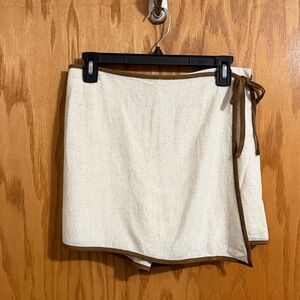 Cream Wrap-Style Shorts with Brown Trim